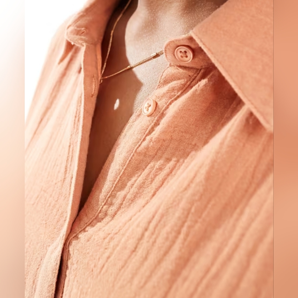 Peach Button-Up Gauze Shirt Dress size L